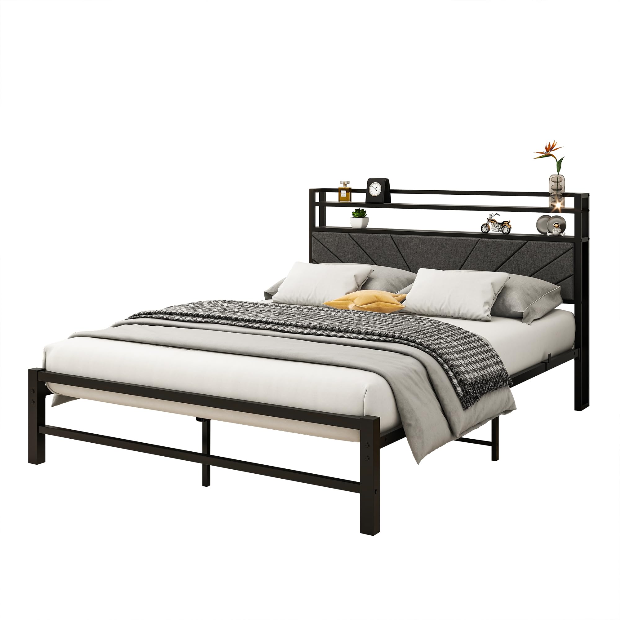 Polsterbett 140 x 200 cm Bettgestell Einzelbett Doppelbett Designbett mit Lattenrost Starke Stahllattenhalterung, Bettrahmen 140x200, Gepolstertes Bettgestell Jugendbett