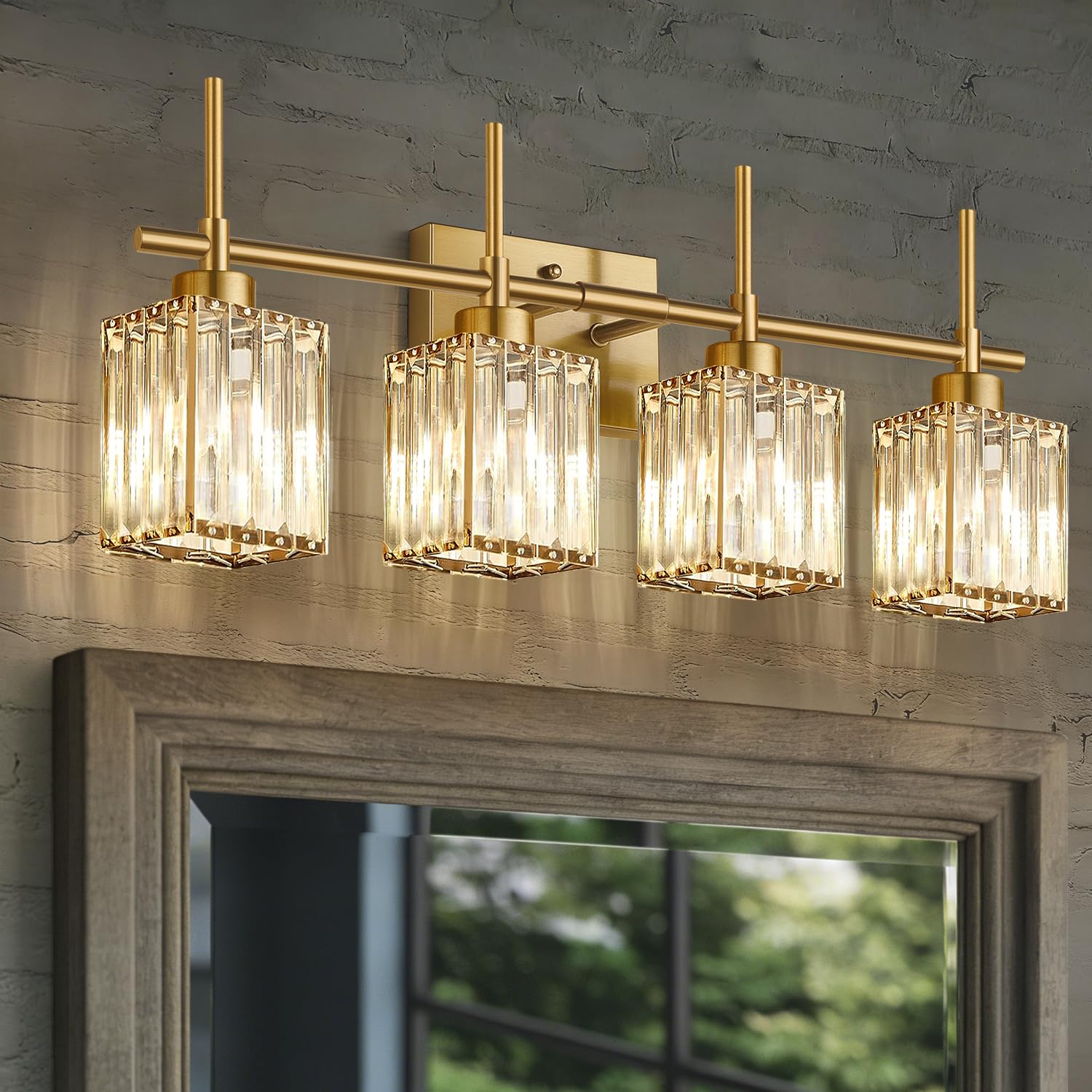 Torondo Modern Crystal Bathroom Vanity Light 4-Lights Brushed Gold Bathroom Light Fixtures Over Mirror Brushed Gold Vanity Lighting