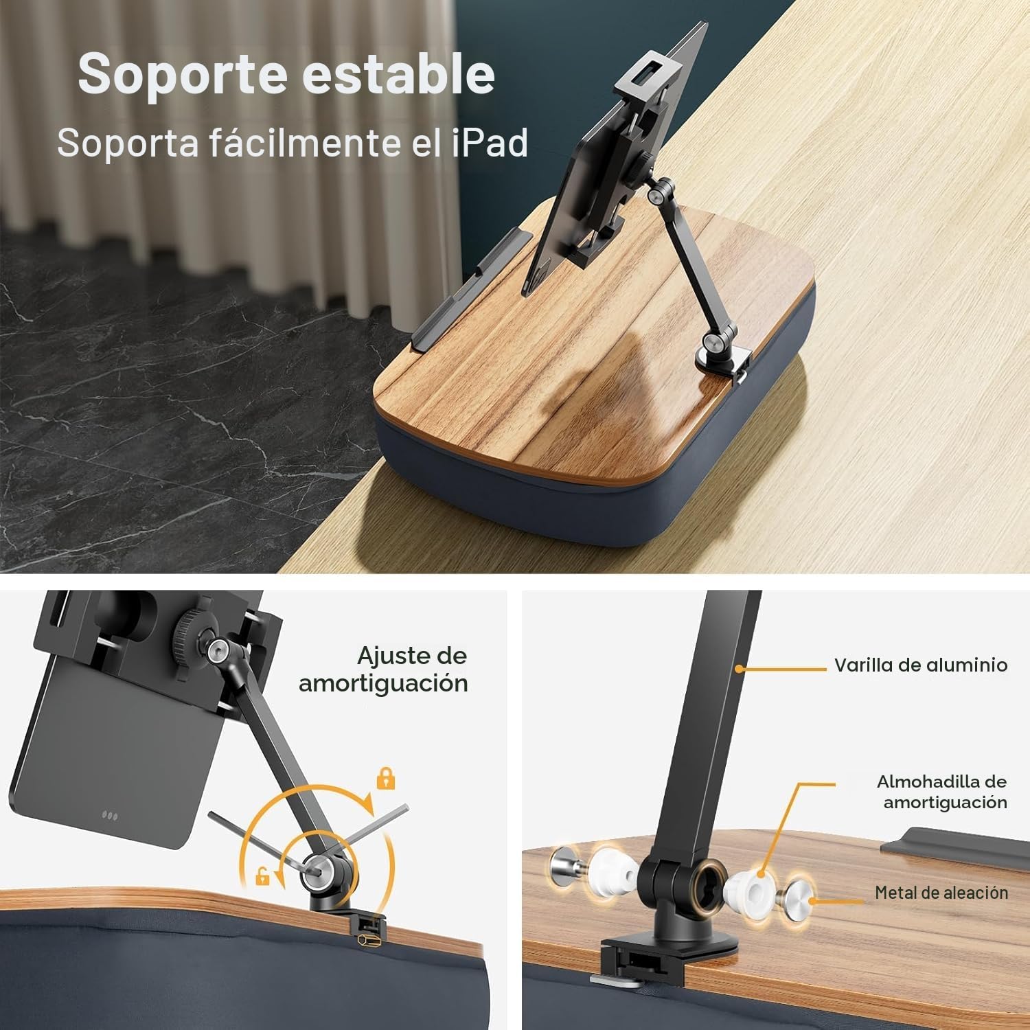 Soporte de Almohada para Tablet, Soporte Tablet con Brazo Ajustable, Compatible con iPad, Kindle, Móvil (4.7-13"), Escritorio de Regazo para Leer Manos Libres en la Cama, el sofá (Gris)