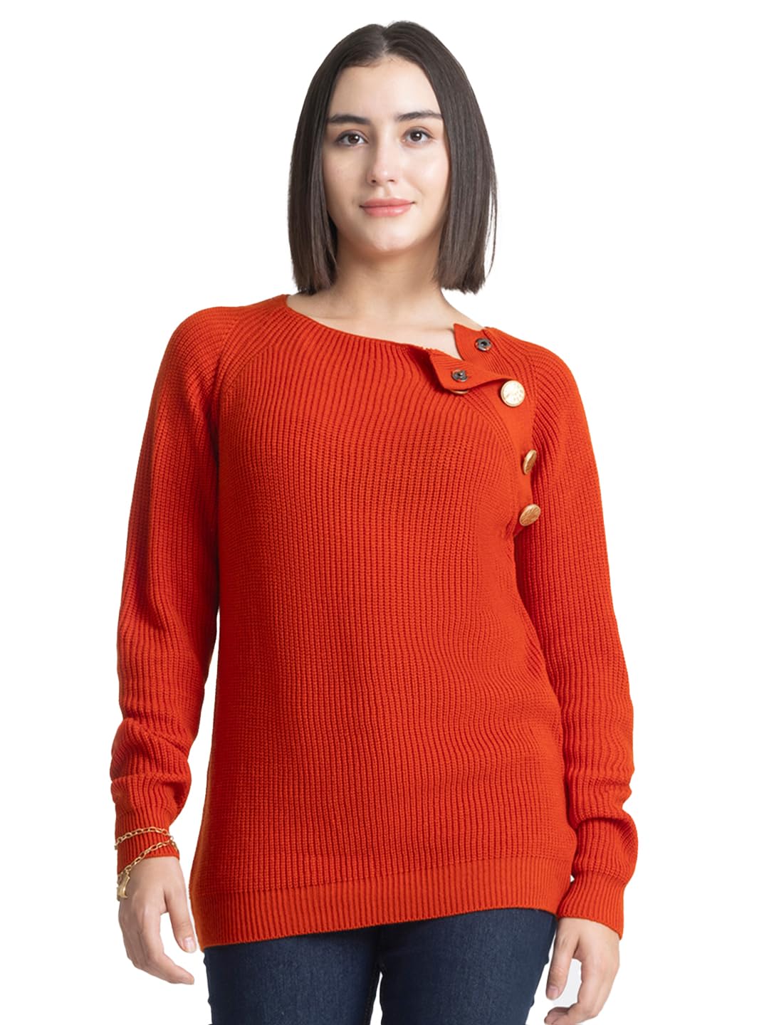 Round Neck Coral Solid Long Sleeves Knit Sweaters for Women-image-35