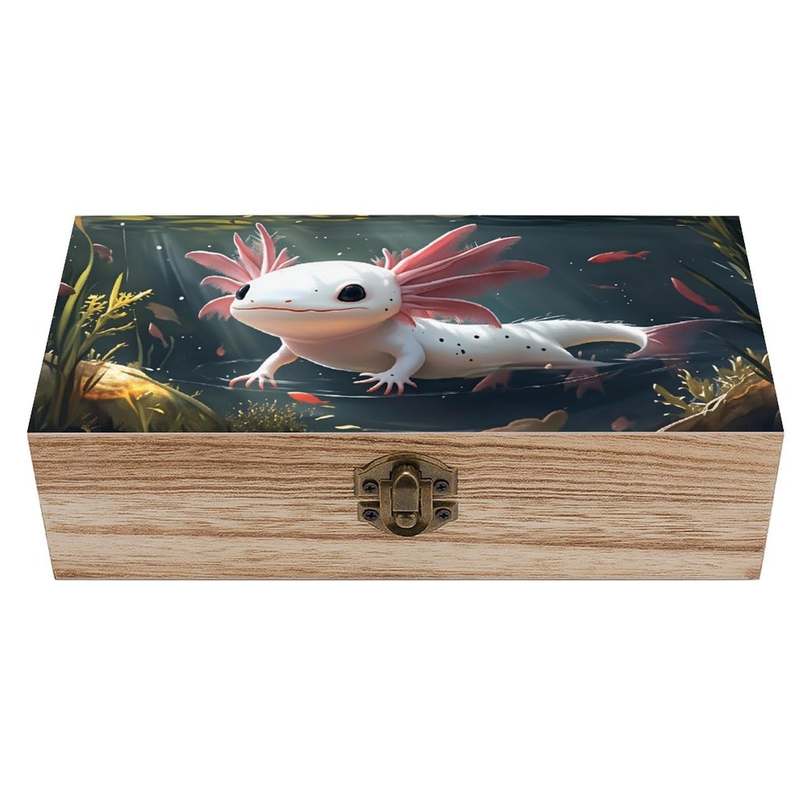 HLBSDM Jellyfish Wooden Storage Box with Hinged Lid,Vintage Gift Box Natural Wood Keepsake Decorative Rustic Jewelry Box 7.9" L*3.9" W*2.3" H