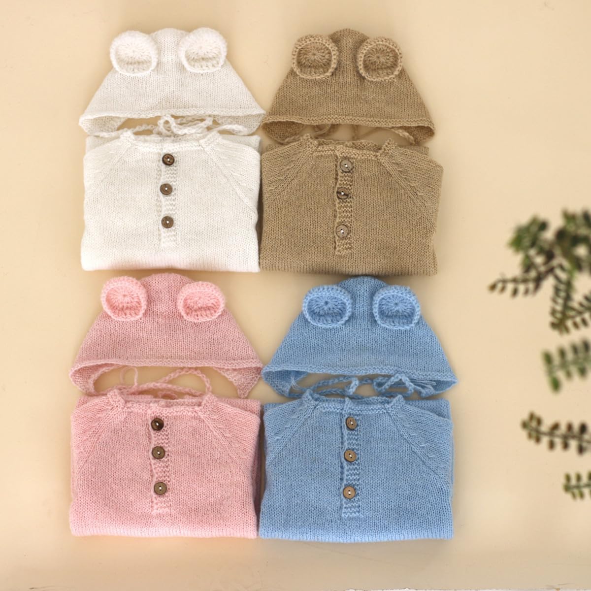 Newborn Photography Props Boys Girls Outfits Mohair Bear Hat Romper Bodysuit Baby Photoshoot Clothes Photo Props for Babies (Camel color) - Image 7
