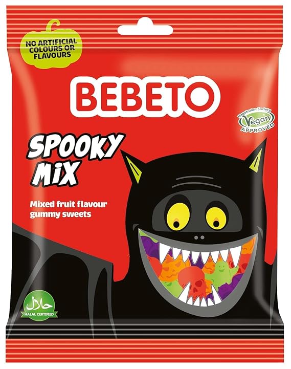 Bebeto Spooky Mix Trick or Treat Box - Individually Wrapped Fun Size Halloween Fruit Snacks - Variety Pack Assorted Candy Mix - Halloween Themed Gummy Candy by Kervan - Vegan - 45 Pouches (23.8 oz)
