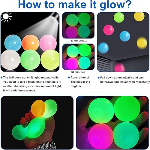 Miniatura 3 de 12pcs Sticky Ball Glow in Dark Fidget Sensory Balls - Stress Relief Toys for Adults & Kids, Party Favors & Prizes Stocking Stuffers