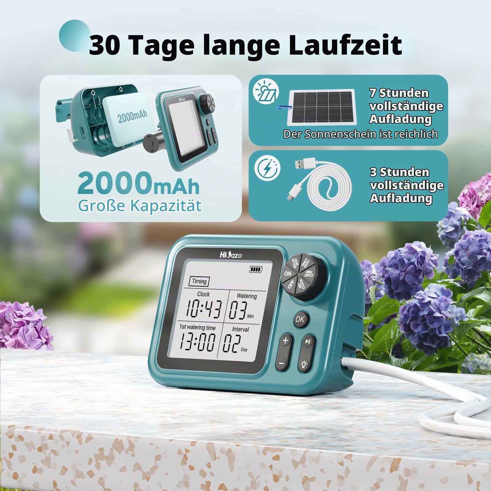 Automatisches Tropfbewässerungssystem mit 4W Solarpanel | Bewässerungsset für 15 Pflanzen, 800 ml/min Pumpe, Anti-Heberventil Urlaubsmodus für Balkon & Garten