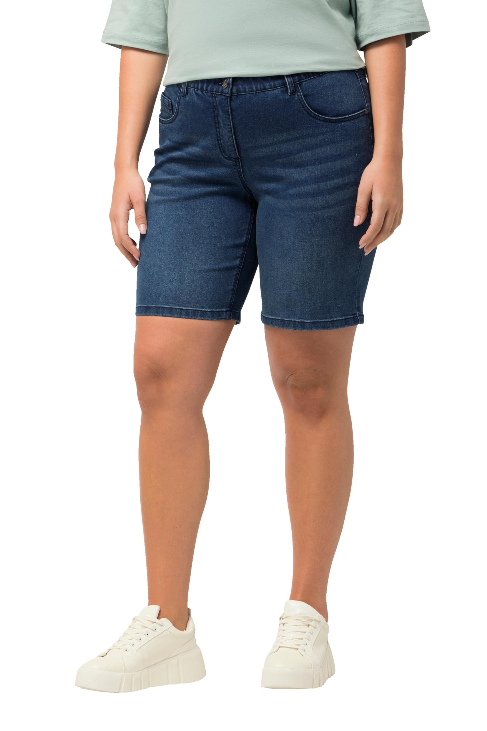 Ulla Popken Damen große Größen Übergrößen Plus Size Jeansbermuda Mandy, 5-Pocket-Form, Komfortbund 818440