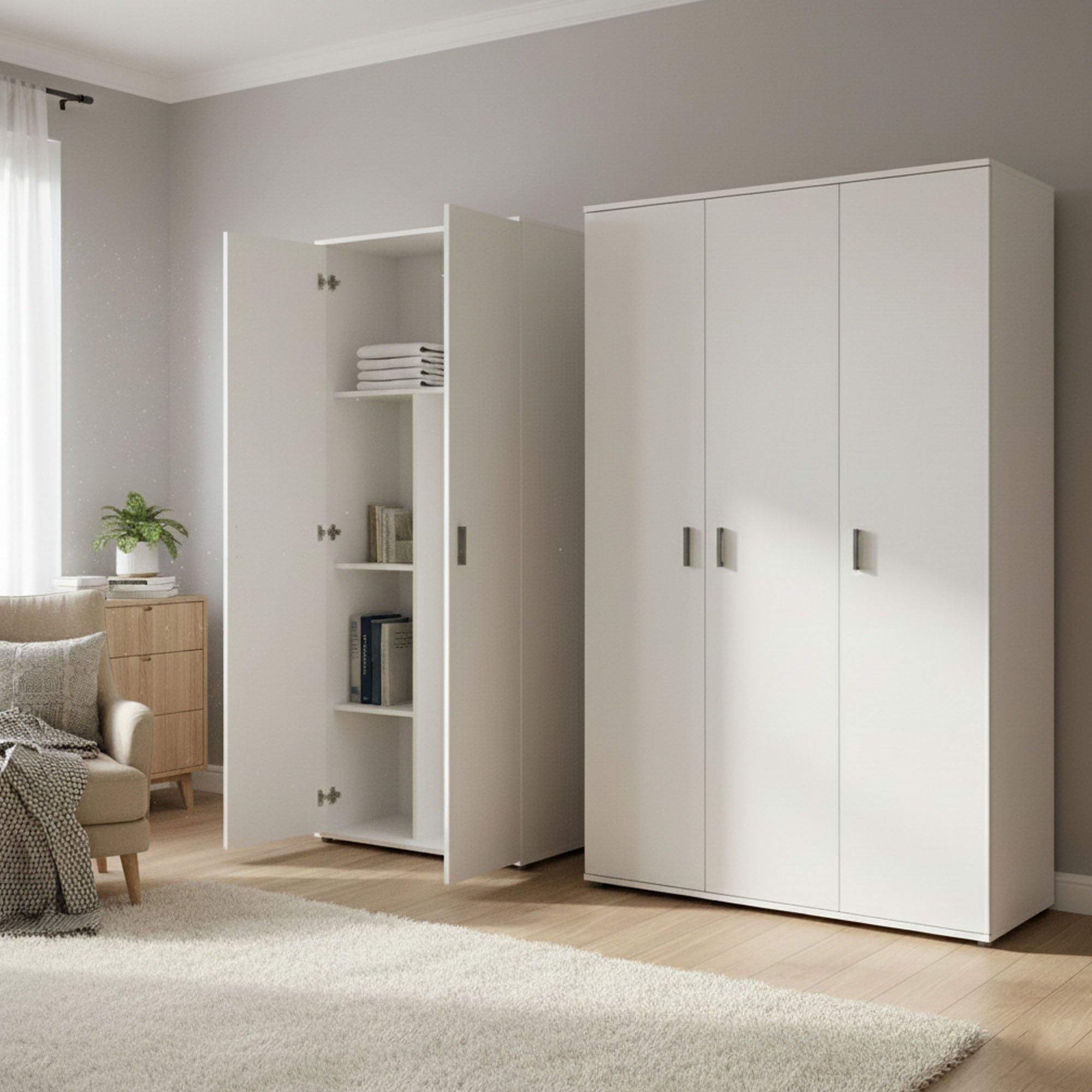 Dmora Armadio Multiuso Grande Chinook 194x190h cm Bianco Modulabile 7 Ripiani, 5 Ante
