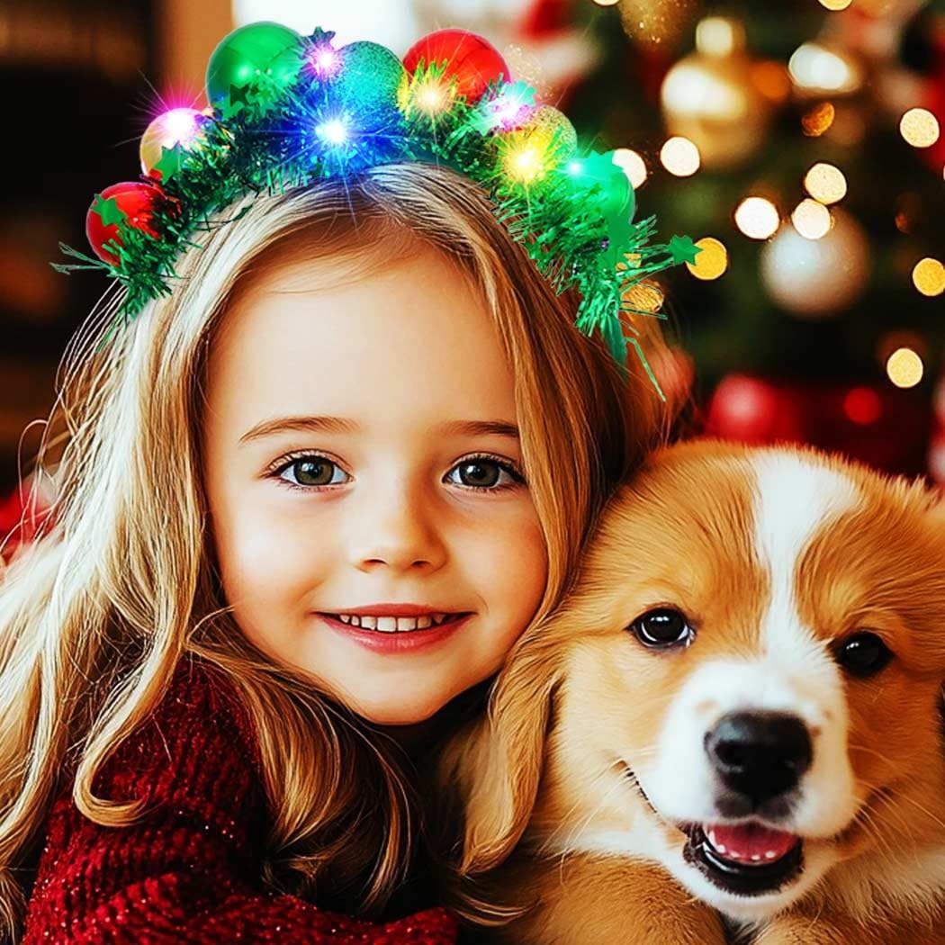 CAKURE LED Christmas Headband Green Light Up Christmas Ball Headbands Xmas Hair Hoop Holiday Party Costume Headwear Hair Accessories for Women - Image 6