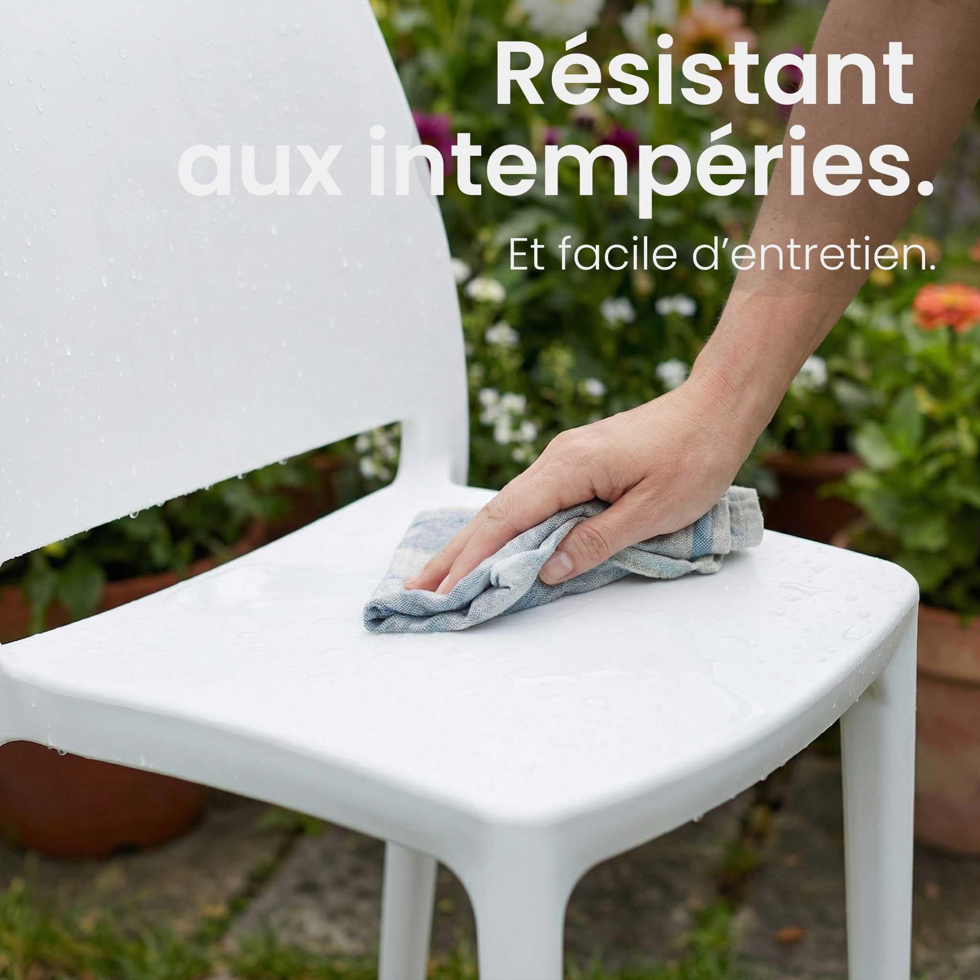 CLP Lot de 2 chaises de Jardin Meton empilables et resistantes aux intemperies, accoudoirs, Plastique Resistant aux UV, Charge Max 150 kg Couleur:Blanc