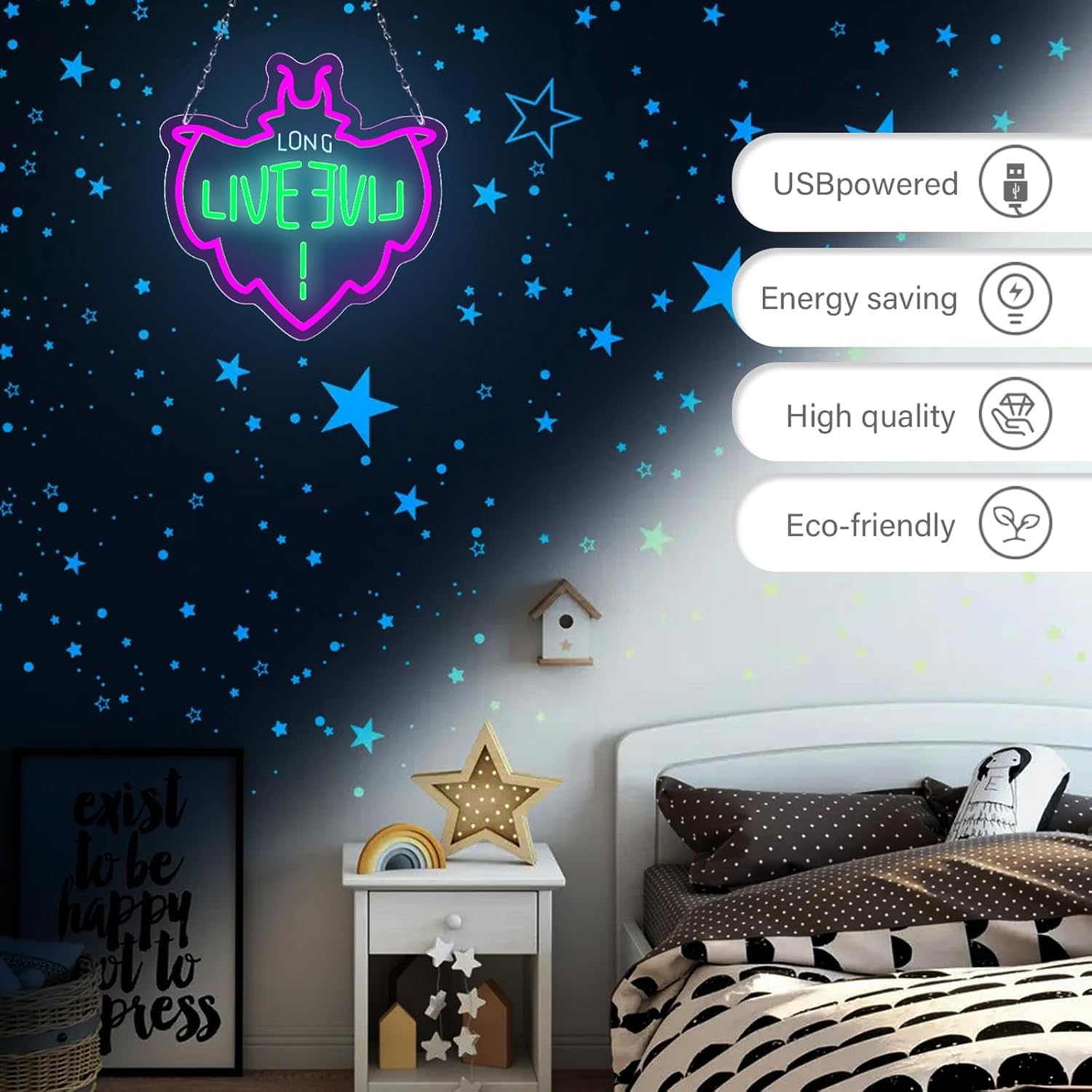 Descendants - Insegna al neon a LED Descendants per decorazione da parete e stanza, luce notturna USB per camera da letto, matrimonio, festa di compleanno