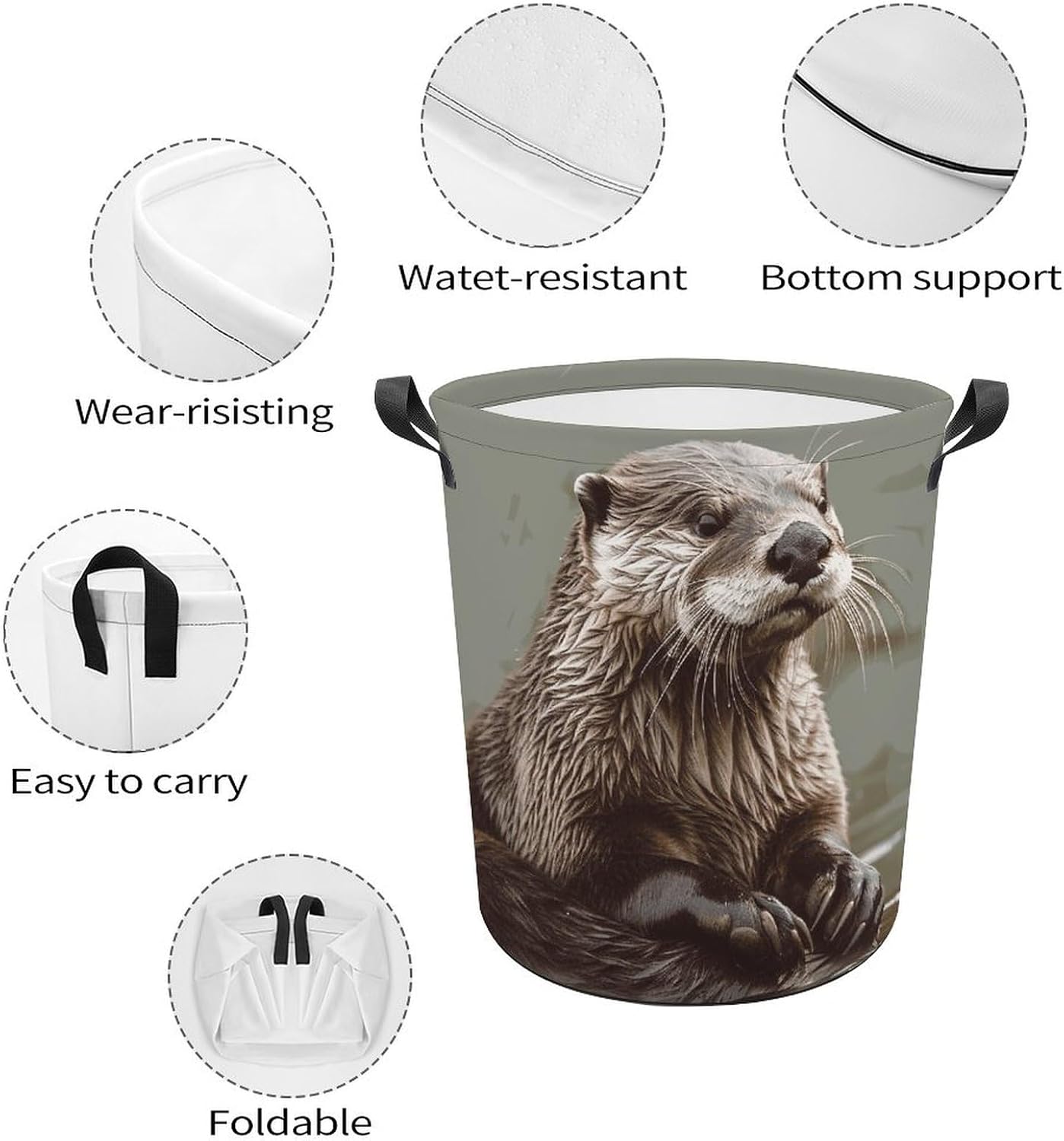 Otter Animal Laundry Basket Foldable Oxford Cloth Laundry Hamper Tote Bag Clothes Toy Storage Bucket For Bathroom Laundry Bedroom 44x35cm image 4