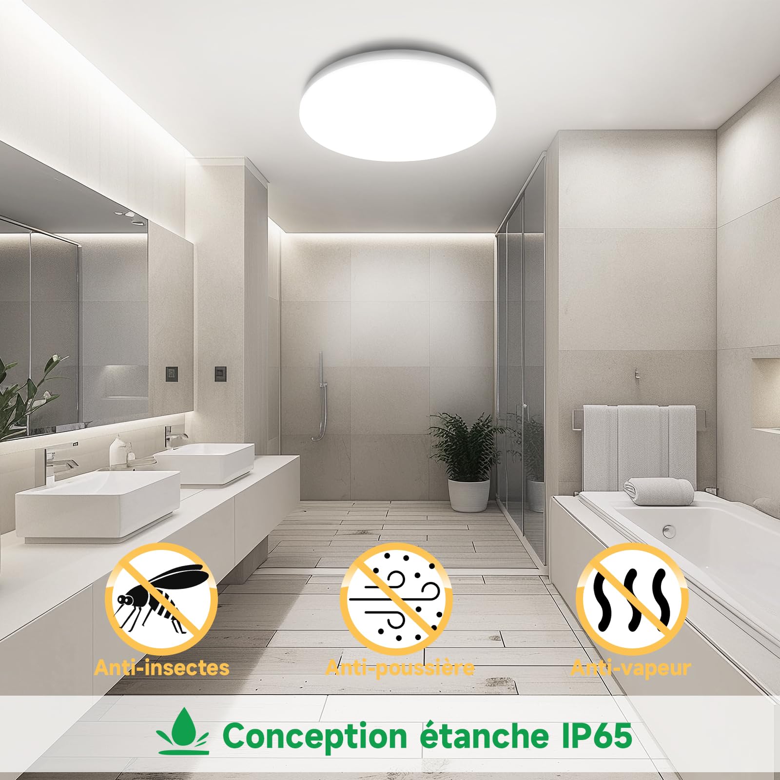 Plafonnier LED Étanche IP65 pour Salon/Cuisine | 22W 3080lm (180W) | 4000K Blanc Jour Ø28cm
