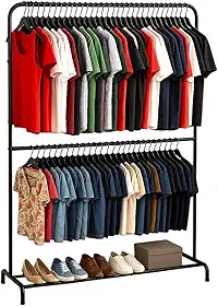 Arara Dupla Para Roupas Com Sapateira - 100% Aço - Suporta 180 Cabides (Preto)