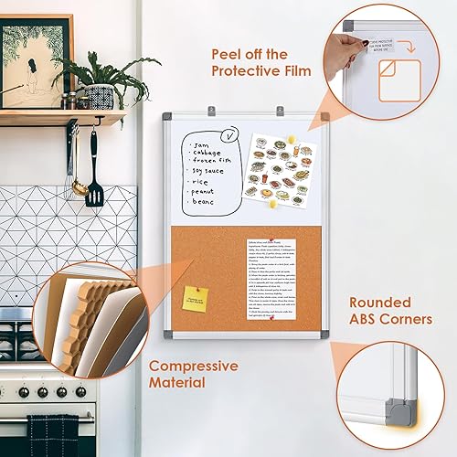 Vista 22 de S SWANCROWN Tablero de fieltro blanco combinado/tablero de cartas/pizarra blanca de borrado en seco para oficina, aula y hogar, negro, 24 x 18