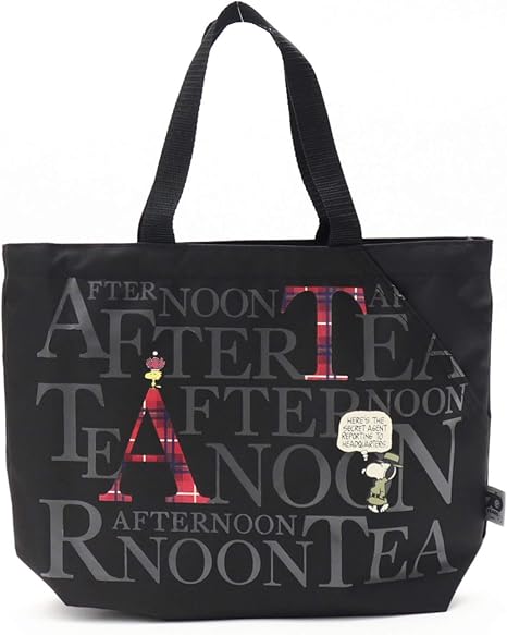 Amazon Co Jp アフタヌーンティー リビング Afternoontea Living エコバッグ 買い物バッグ Gq80 Peanuts スリットポケット付きロゴバッグ ブラック シューズ バッグ
