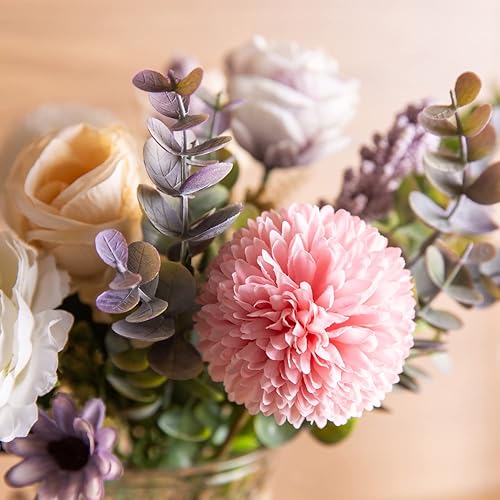 Miniatura 5 de Flores falsas con jarrón, flores de seda de peonía sintética para decoración del hogar, flores falsas con jarrón para decoración de mesa auxiliar,