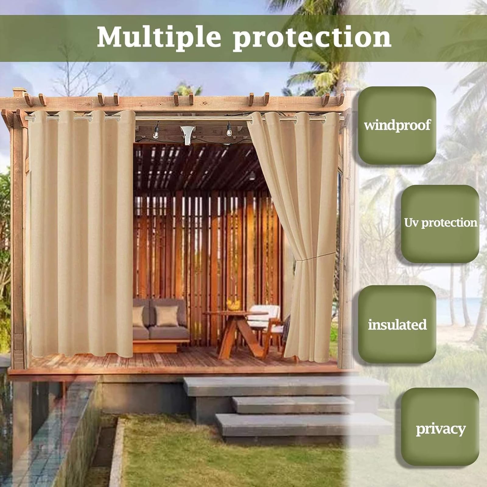 OKYUK Cortina Opaca Impermeable con Ojales, para cenador, Puerta corredera, pérgola, protección de privacidad y Aislamiento térmico