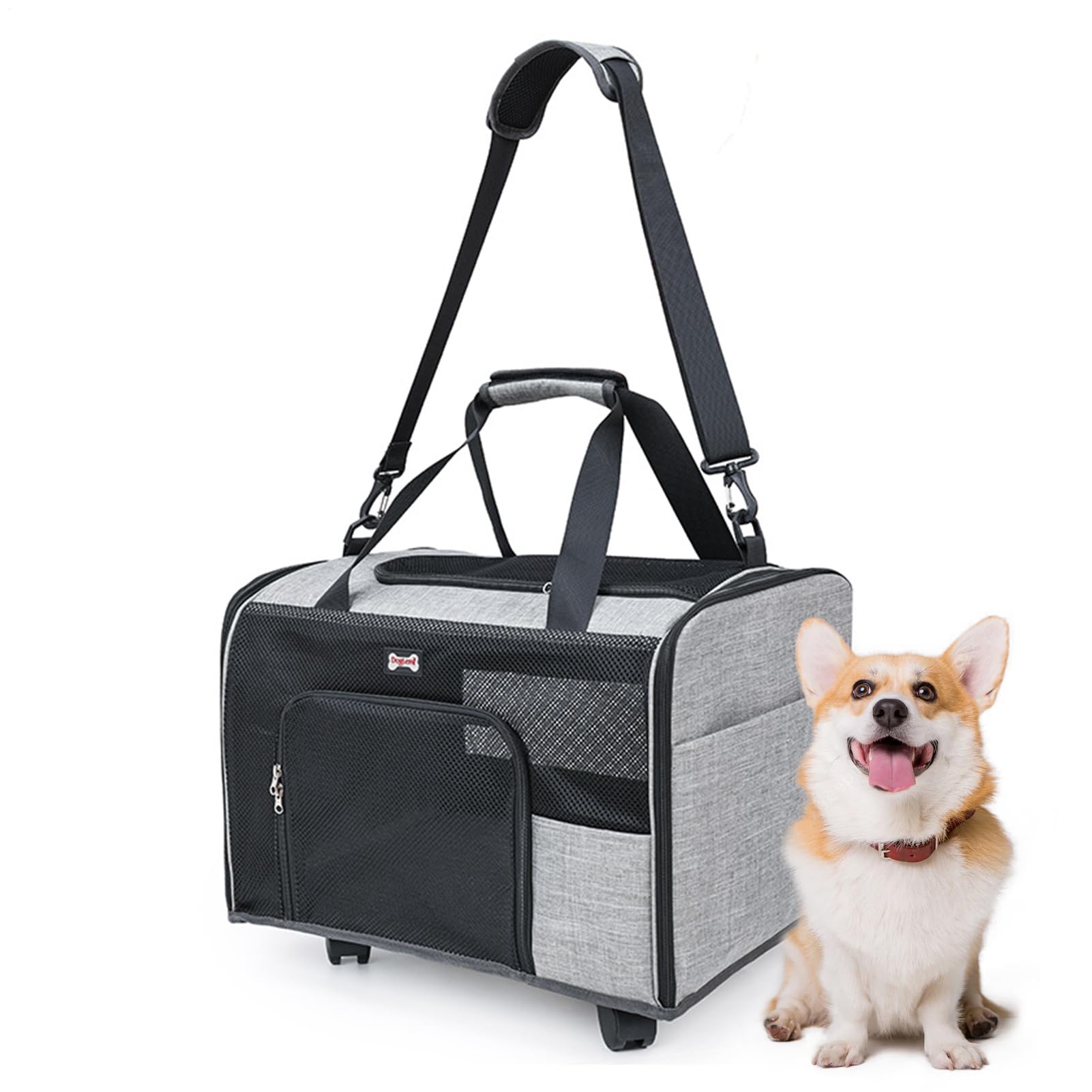 Portador de perros con ruedas grande bolsa de transporte transpirable para cachorros