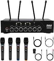 Vista 1 de Pyle Micrófonos inalámbricos, micrófonos duales UHF profesionales para karaoke, sistema de micrófono dinámico inalámbrico con receptor recargable