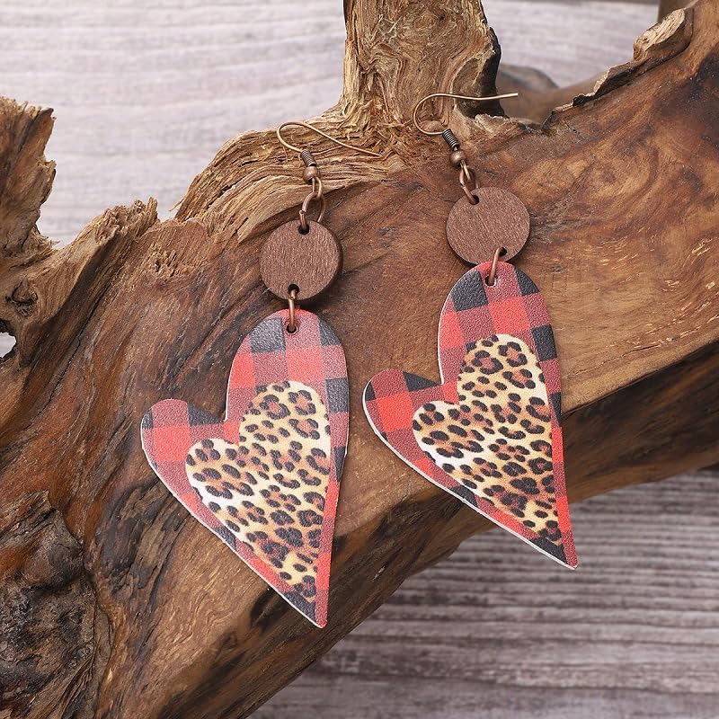 Love Print Earrings Leopard Leather Denim Valentine Gift Jewelry Earrings for Women - Image 3