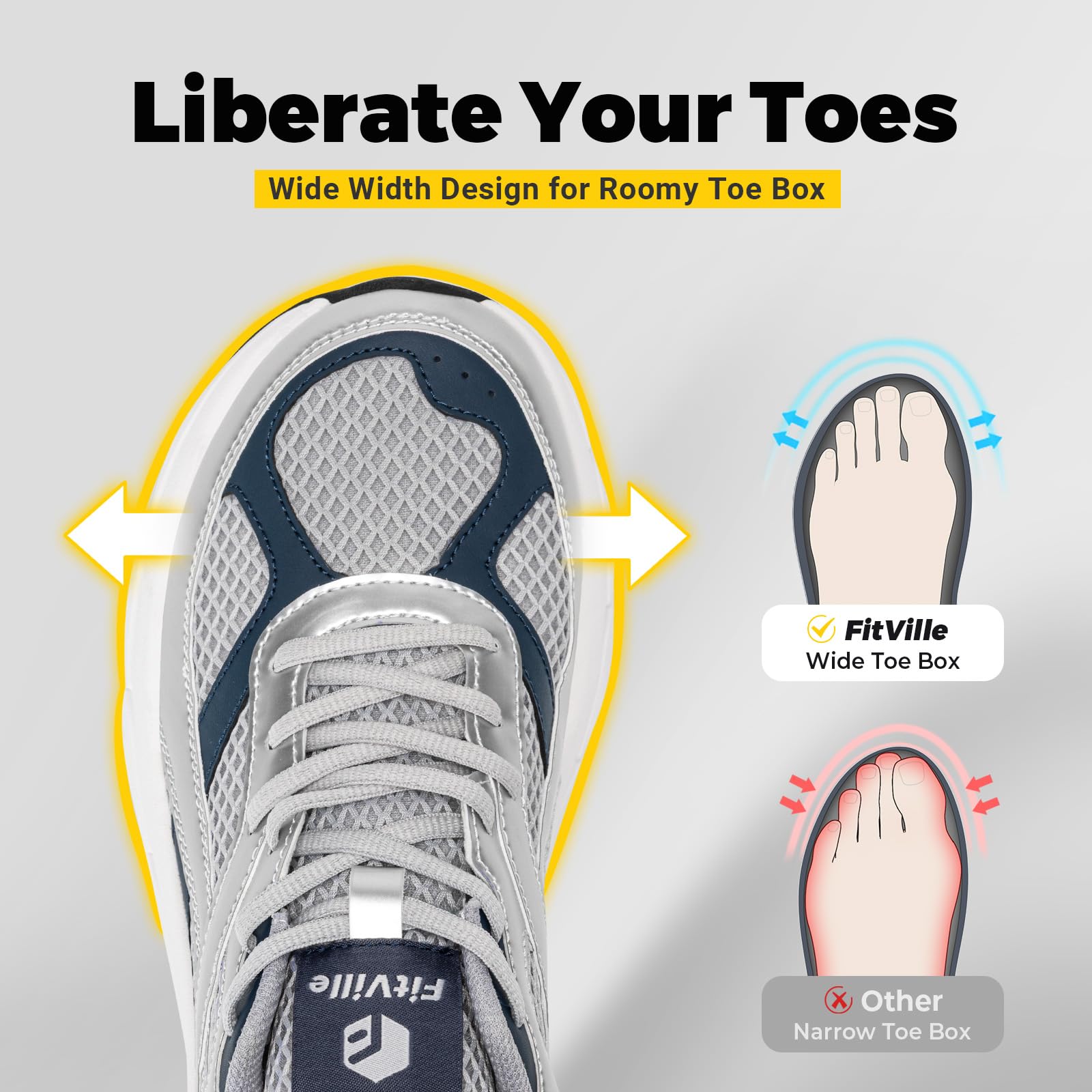 FitVille Extra Breite Laufschuhe Herren Sportschuhe Atmungsaktive Turnschuhe Walkingschuhe Dämpfende Staßenlaufschuhe Joggingschuhe Bequeme Sneaker Outdoor Fitness Rebound Neo V6