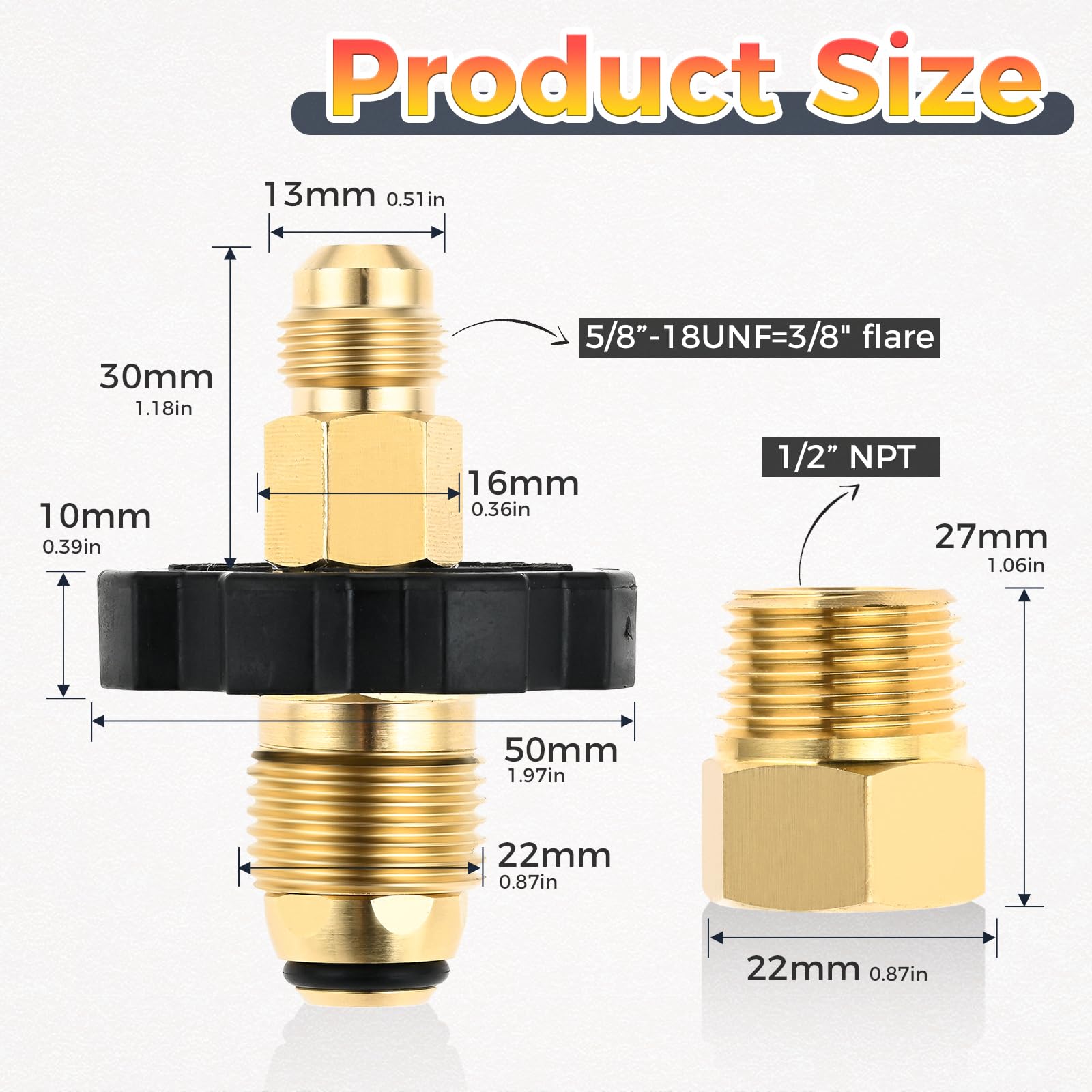 Soft Nose Pol Adaptateur de réservoir de gaz propane avec débit complet x 1/4 mâle NPT, 3/8" mâle évasé et convertisseur NPT mâle 1/2" pour camping, hayon, chauffage et cuisine en plein air