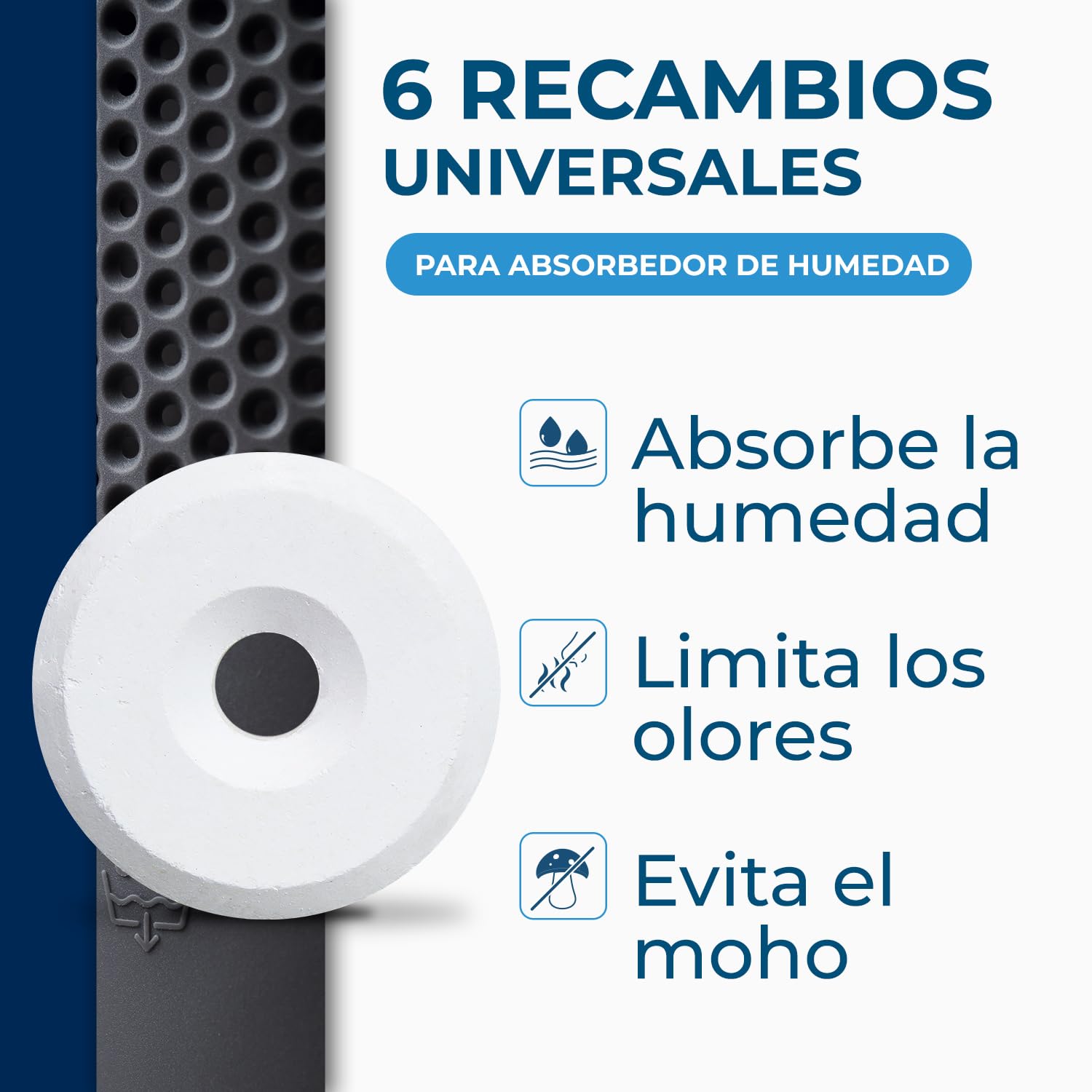 STARWAX - Pastillas absorbentes de humedad x 6 - Previene el moho - Antiolor - Sin colorantes - Sin perfume - 1 recambio Trata 25m² durante 3 meses aproximadamente