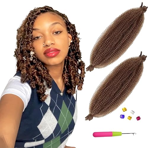 KYNLEY 2 paquetes de cabello afro rizado castaño oscuro de 12 pulgadas, 30# Afro Spring Twist, cabello rizado Marley Twist trenzado, cabello