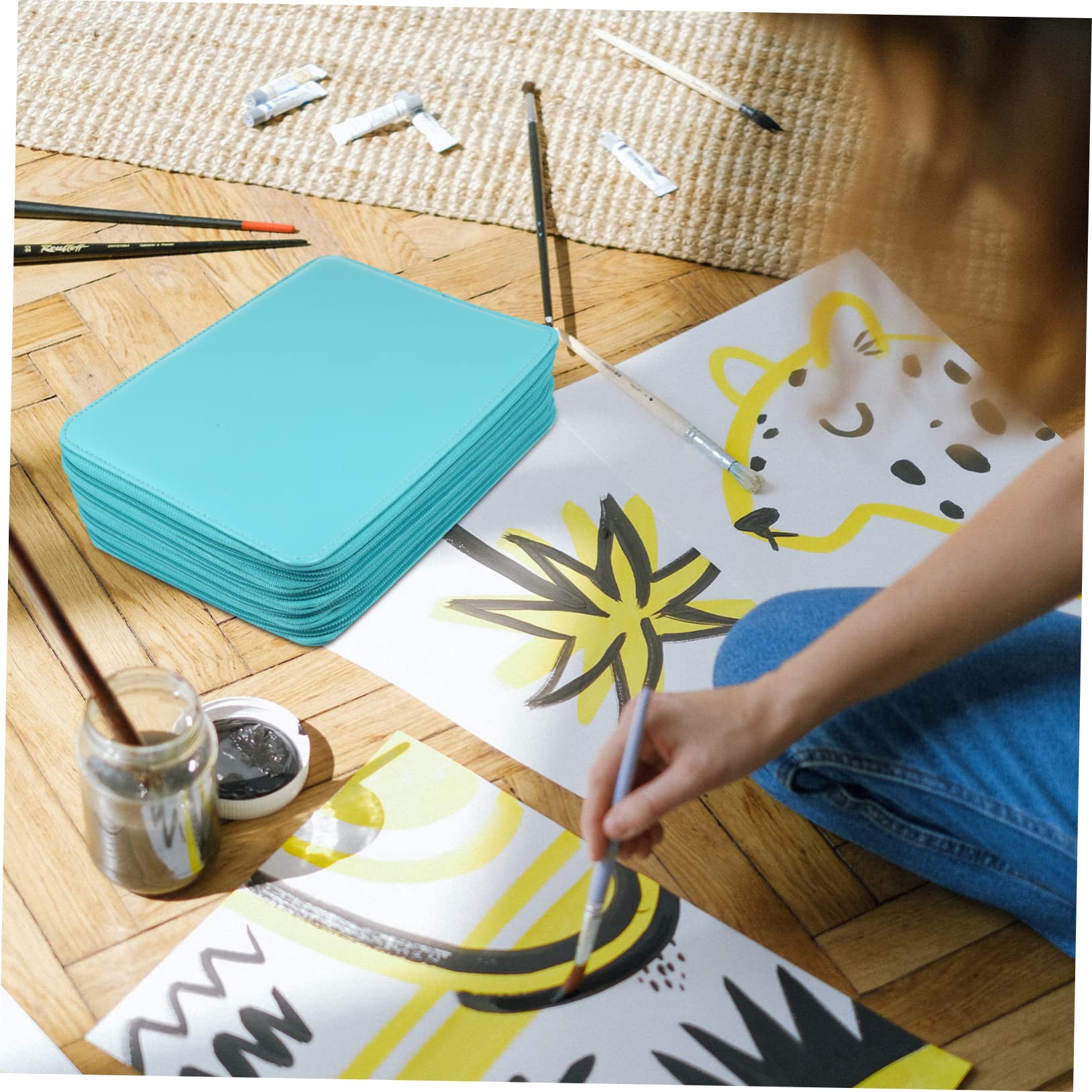 DOITOOL Astuccio per Matite Artistiche in Pu Blu 184 Fori Grande | Design Pieghevole Multi-tasca, per Organizzare Matite da Disegno e Acquerello, Uso per Scrittori e Professionisti