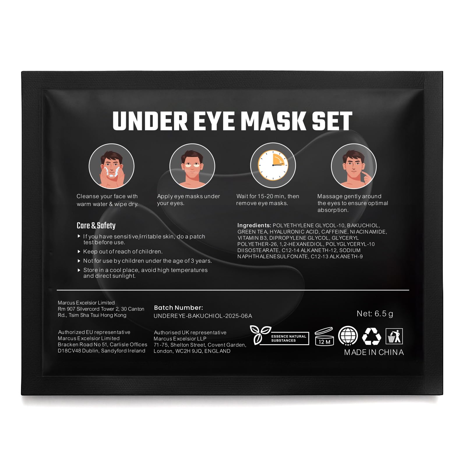 Patch Occhi al Bakuchiol (20 paia), Maschera Occhi con Caffeina, Niacinamide e Acido Ialuronico, Patch Occhiaie e Borse, Maschera Occhiaie, Eye Mask per Schiarente e l'idratazione