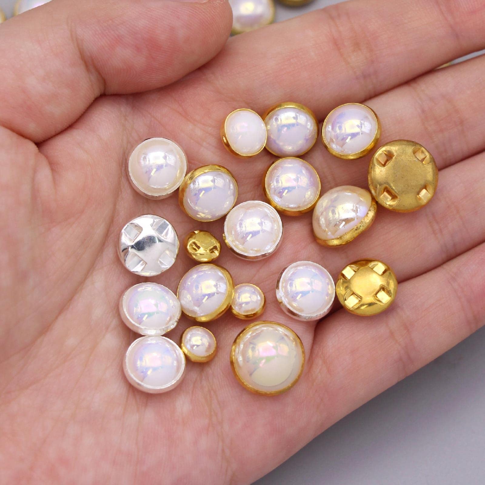 10 szt. luksusowych perłowych guzików do odzieży DIY akcesoria szycia piękne ozdobne guziki ze strasem(Golden,8mm)