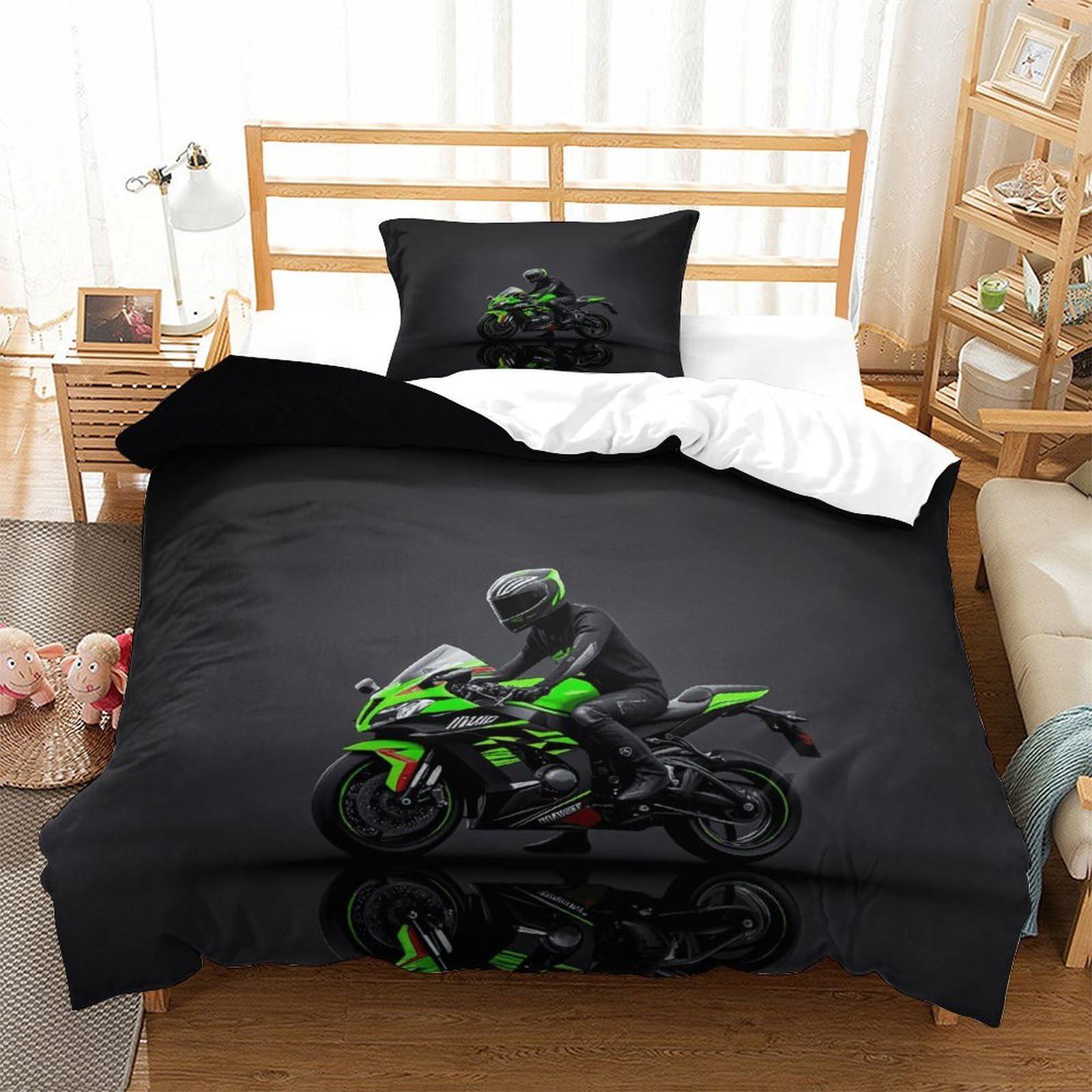 XiaopangXY Moto Racing Comforter Cover 3D Printed Duvet Cover Finesse Bed Set with Pillowcase Microfiber Motorcycle Quilt Cover with Zipper Closure for Childs & Adults Single（135x200cm）