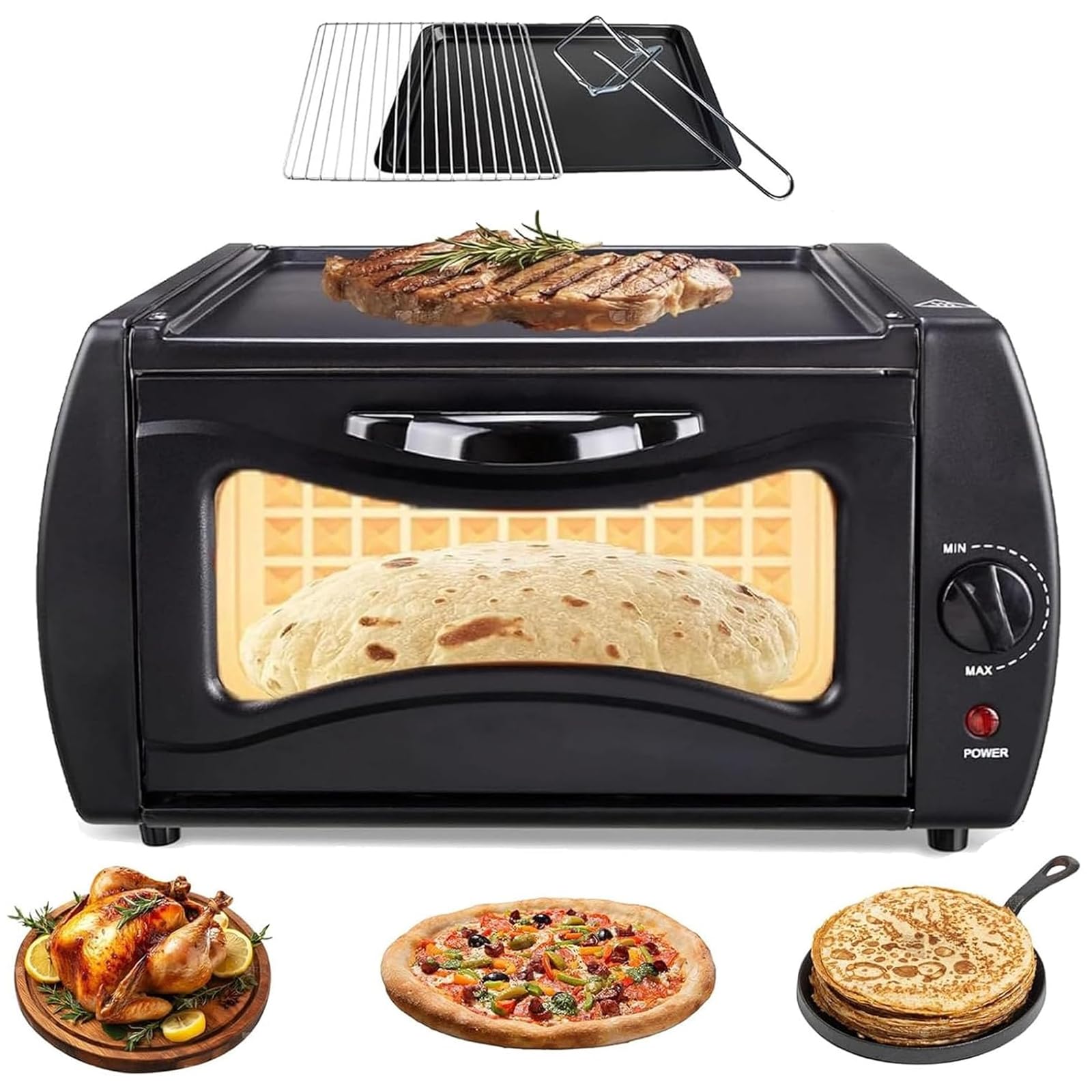 Horno Tandoor 15L Y Fabricante De Pizza – Horno De Encimera 1500W Con Control De Temperatura 50℃–240℃, Mini Horno Eléctrico Para Naan, Roti, Chapati, Lahmacun Y Manakish Square-door