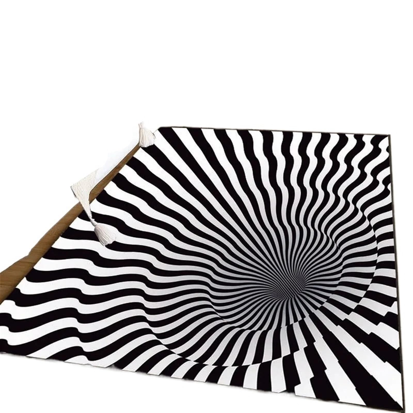 Tapis vertigo 3D noir et blanc 60x90 cm anti-glisse pour design de chambre moderne