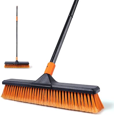 CLEANHOME Upgrade Garden Broom,Yard Brush Heavy Duty Outdoor(17.7in) | 66in Broom has a Sturdy,Rust-resistant Handle,Stiff Bristles for Sweeping up Large Areas of Fallen Leaves、Gravel、Debris