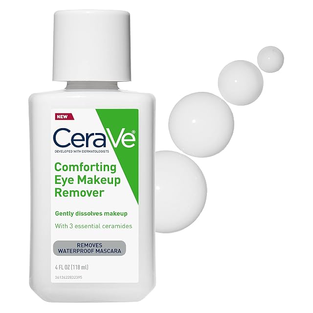 CeraVe Eye Makeup Remover with Hyaluronic Acid and Ceramides Waterproof Non-Comedogenic Fragrance Free Non-Greasy Ophthalmologist Tested 4 Ounces