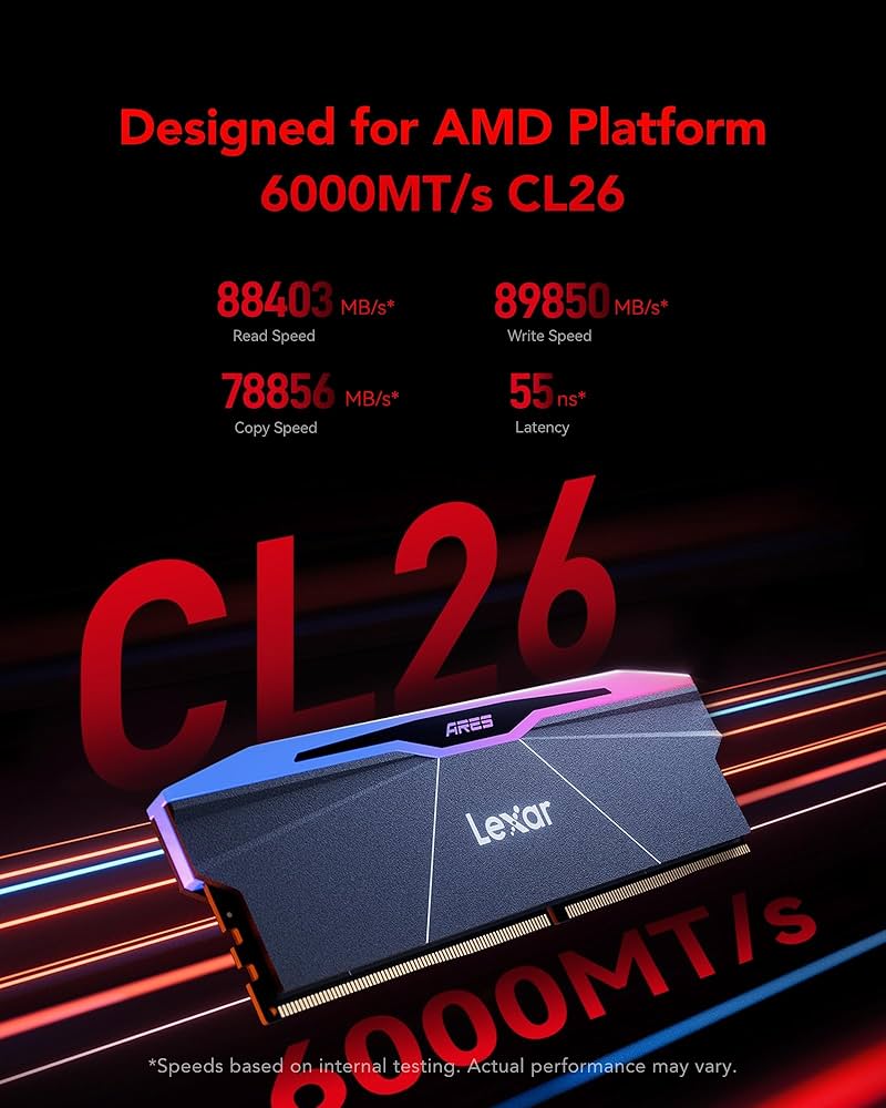 Lexar ARES Gen2 RGB DDR5 RAM 32GB Kit (2x16GB) 6000MHz CL26, 288