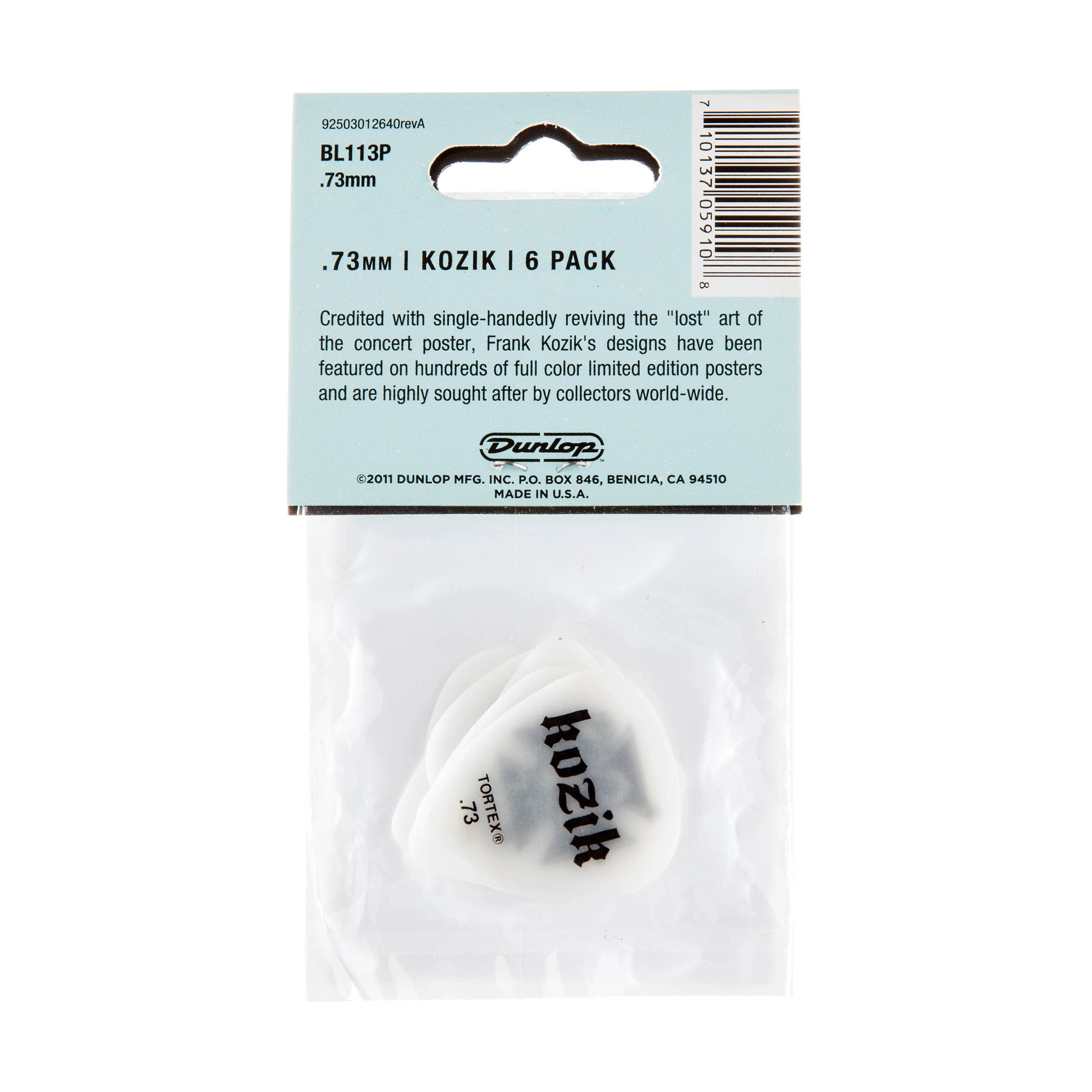 Jim Dunlop Kozik Series - Púas para guitarra (6 unidades)