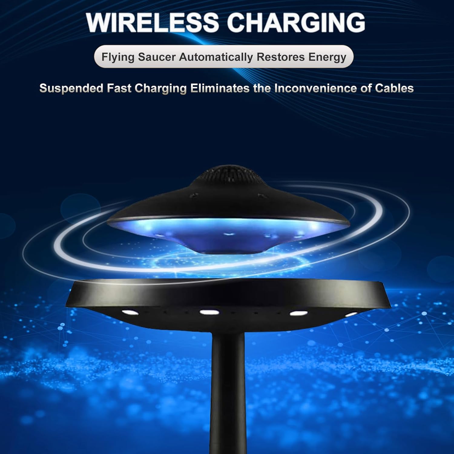 Magnetic Levitation Bluetooth UFO Speaker, Levitating UFO Speakers with Seven Color Night Lamp, Wireless Charging LED Lamp Bluetooth Speaker, 360°Rotating UFO Lamp (Black)