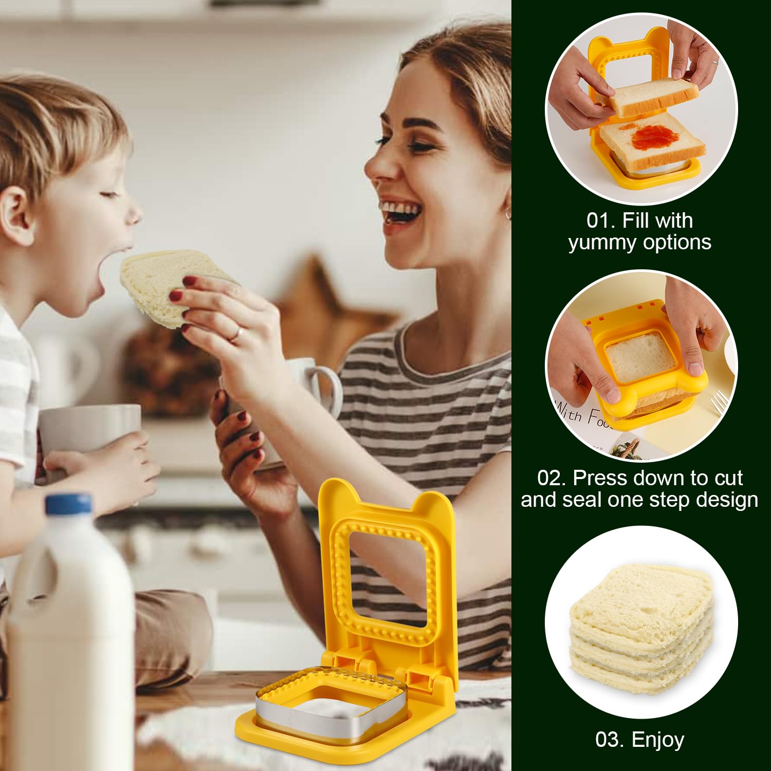 4 PEZZI TAGLIERINA e Sigillatrice per Sandwich per la Colazione