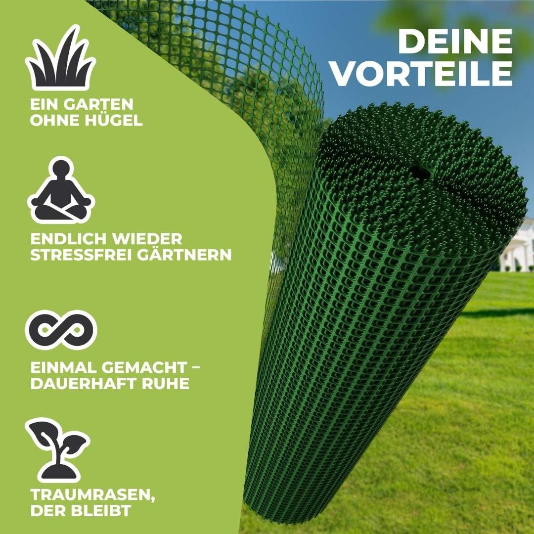Florade® Premium Maulwurfgitter | Grün | 330g/m² | Effektiver Schutz für den Garten | Robust, langlebig, leicht anzuwenden | Maulwurfshügel verhindern