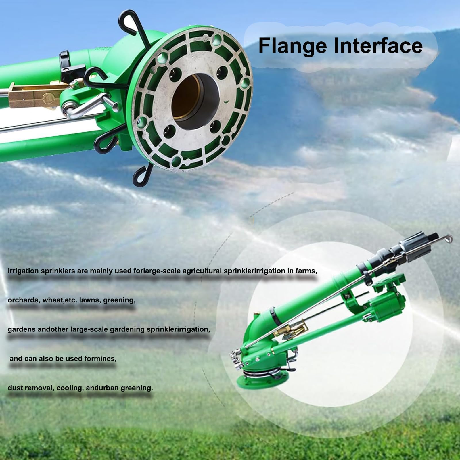 Irrigatore a impatto con manometro, raggio di spruzzo 28-60 m, treppiede resistente per irrigazione, soppressione della polvere e cantieri