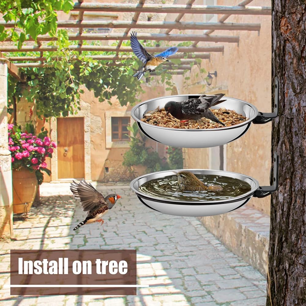 Renyigou 2 Piece Wall Mounted Bird Feeder Hanging Bird Feeder Tray for Garden Bird Feeder Stand Bird Baths Free Standing Installed on Trees Fence Outdoor Walls Bird feeder - Image 3
