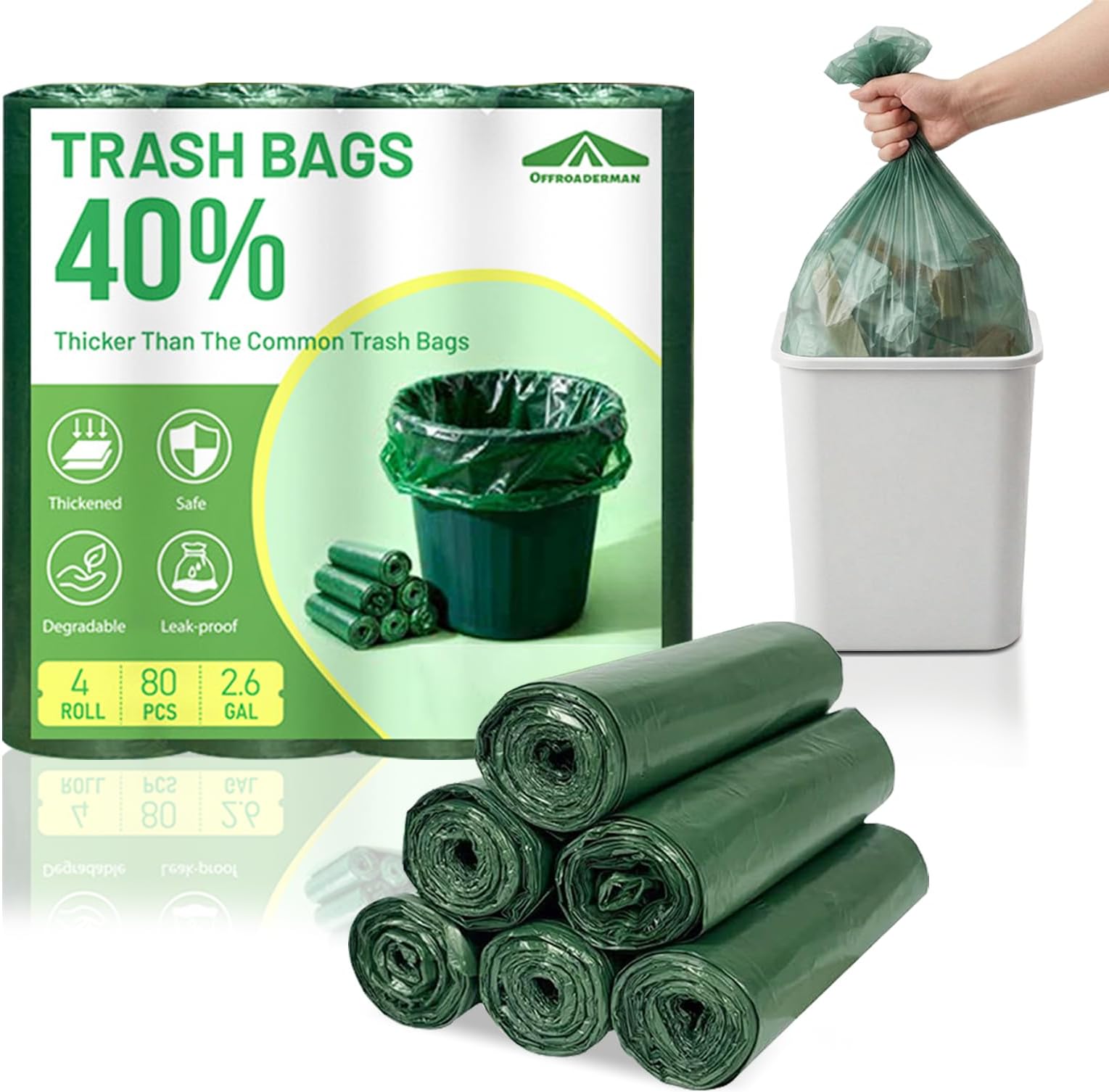 2.6 Gallon Trash bags 80 Count Green Garbage Trash Bags food waste bag Countertop Small Garbage Bag for Bathroom, Office, Kitchen