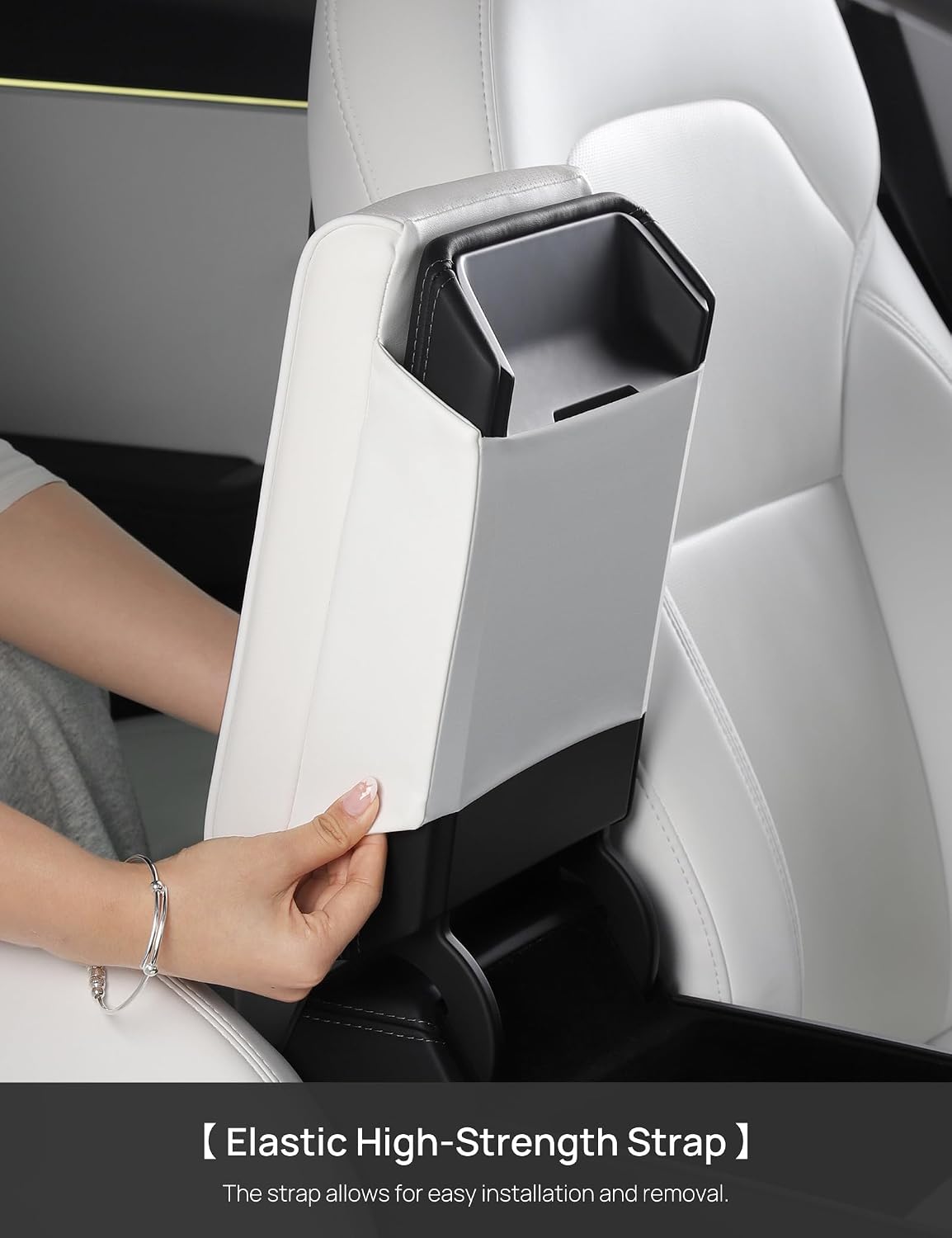 TPARTS Leather Armrest Support Cushion for All Tesla Model Y/3/X/S Tesla Armrest Decor Interior Accessories Memory Foam Console Pillow Elbow Rest Cover Pad (White)