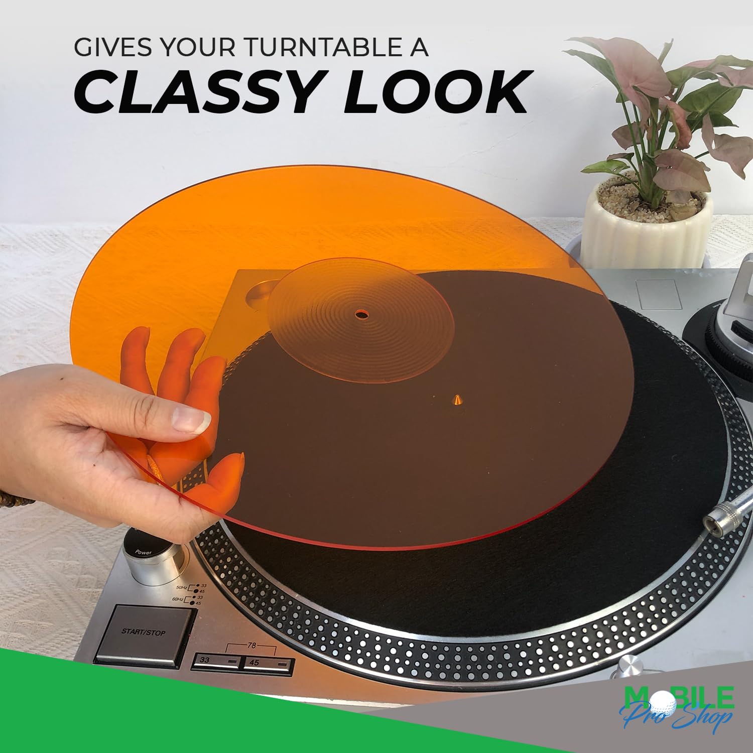 Alfombrilla acrílica para Tocadiscos de Vinilo LP, Mejora la Calidad del Sonido y Proporciona Graves más Apretados, Alfombrilla antiestática (Naranja)
