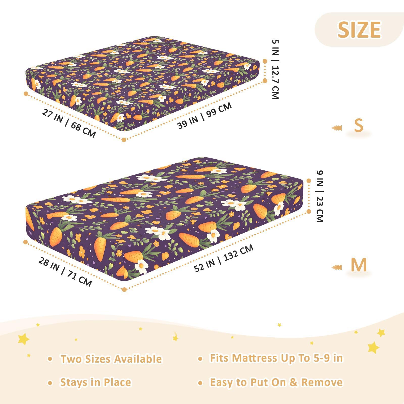 Drap-housse pour lit de bébé motif carotte pour garçons et filles 71,1 x 132,1 cm