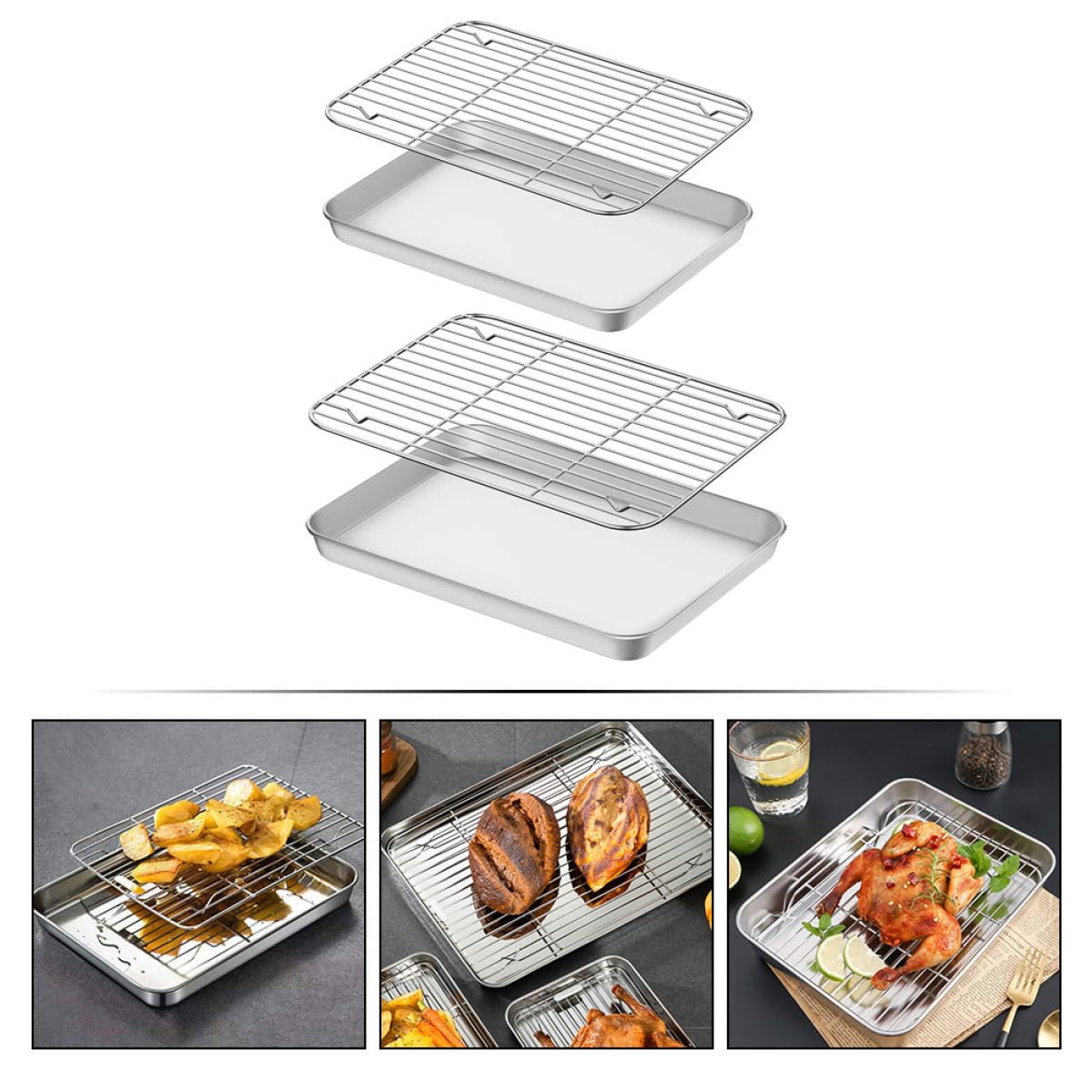 Ciieeo Bandejas para Hornear Resistentes y Versátiles con Rejilla para Enfriar Juego de 2 de Acero Inoxidable Ideales para Horno y Repostería