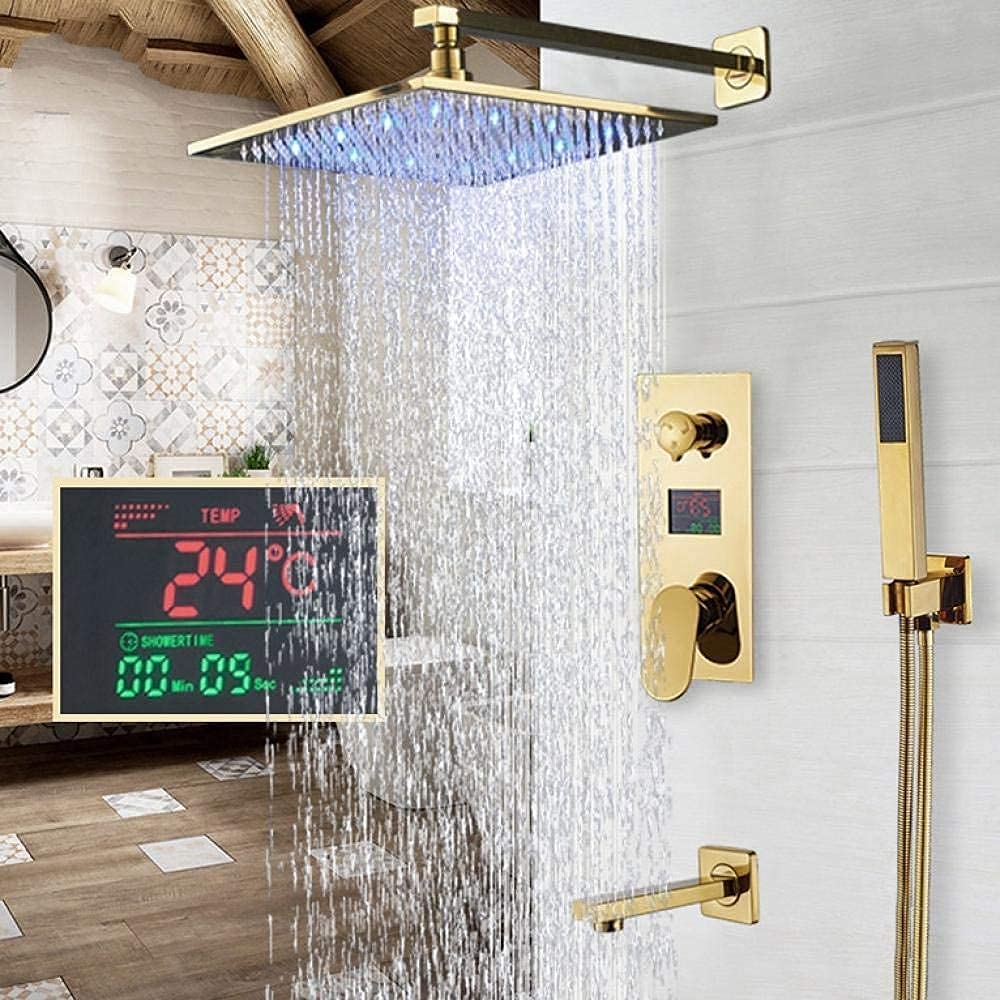 OZBMA shower set bathroom faucets d faucet tap wall mounted led rain head bathtub spout sets- 12 inch