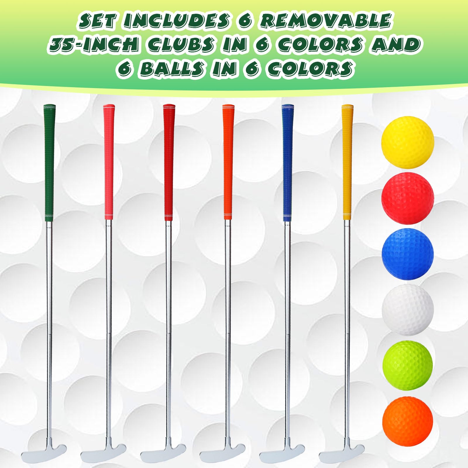 Liliful Mini Putter de Golf para Niños, 6 Putters y 6 Pelotas, Agarre Desmontable, Diestros y Zurdos